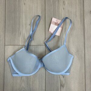 NWT Savage X Fenty 32D SHEER X DEMI SPACER BRA Iced Out Blue